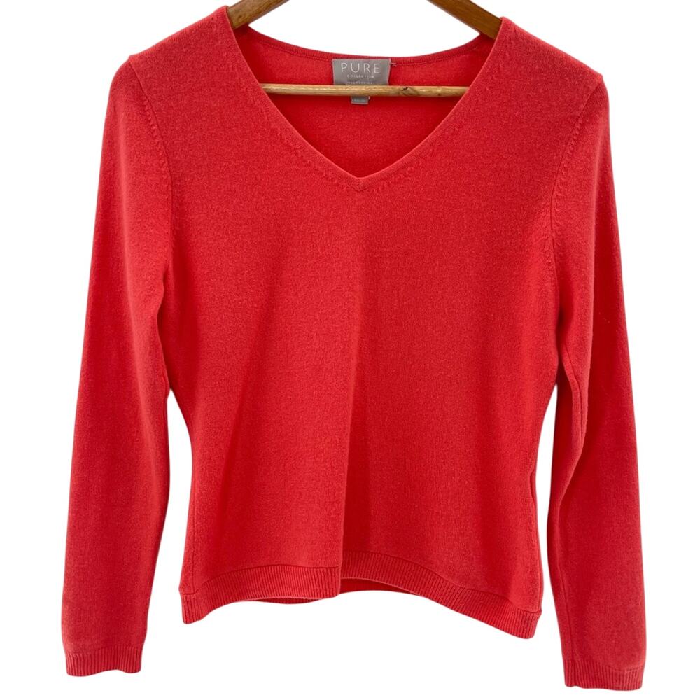 Pure Collection 100% Cashmere V-Neck Coral Pull Over Soft Comfy Sweater Size 4